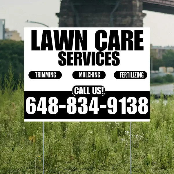 Landscaper - Lawn Care Services - Trimming Mulching Fertilizing - White Black Design YardSigns.com