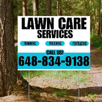 Landscaper - Lawn Care Services - Trimming Mulching Fertilizing - White Aqua Blue Design YardSigns.com