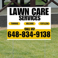 Landscaper - Lawn Care Services - Trimming Mulching Fertilizing - White Mustard Gold Design YardSigns.com