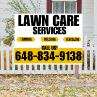 Landscaper - Lawn Care Services - Trimming Mulching Fertilizing - White Mustard Gold Design YardSigns.com