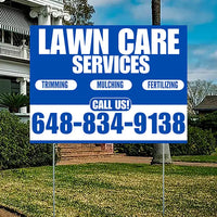 Landscaper - Quality Lawn Care - Cut Edge Blow - Aqua Blue White Design YardSigns.com