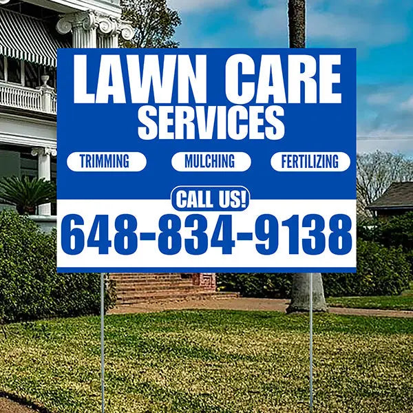 Landscaper - Quality Lawn Care - Cut Edge Blow - Aqua Blue White Design YardSigns.com