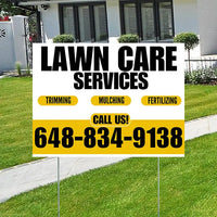 Landscaper - Lawn Care Services - Trimming Mulching Fertilizing - White Mustard Gold Design YardSigns.com
