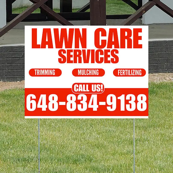 Landscaper - Lawn Care Services - Trimming Mulching Fertilizing - White Chili Red Design YardSigns.com