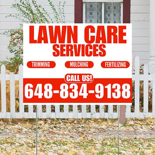 Landscaper - Lawn Care Services - Trimming Mulching Fertilizing - White Chili Red Design YardSigns.com