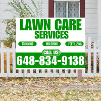 Landscaper - Lawn Care Services - Trimming Mulching Fertilizing - White Green Design YardSigns.com