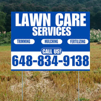 Landscaper - Quality Lawn Care - Cut Edge Blow - Aqua Blue White Design YardSigns.com