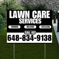 Landscaper - Lawn Care Services - Trimming Mulching Fertilizing - Black White Design YardSigns.com
