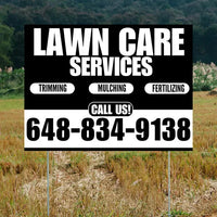 Landscaper - Lawn Care Services - Trimming Mulching Fertilizing - Black White Design YardSigns.com