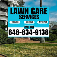 Landscaper - Lawn Care Services - Trimming Mulching Fertilizing - Aqua Blue White Design YardSigns.com