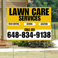Landscaper - Lawn Care Services - Weed Control Seeding Aeration - Mustard Gold White Design YardSigns.com
