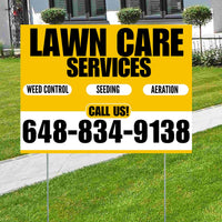 Landscaper - Lawn Care Services - Weed Control Seeding Aeration - Mustard Gold White Design YardSigns.com