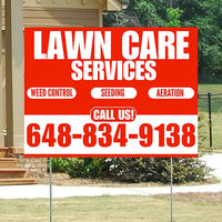 Landscaper - Lawn Care Services - Weed Control Seeding Aeration - Chili Red White Design YardSigns.com
