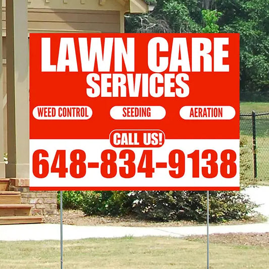 Landscaper - Lawn Care Services - Weed Control Seeding Aeration - Chili Red White Design YardSigns.com