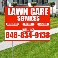 Landscaper - Lawn Care Services - Weed Control Seeding Aeration - Chili Red White Design YardSigns.com