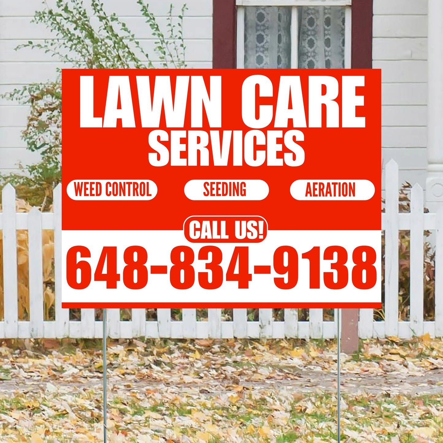 Landscaper - Lawn Care Services - Weed Control Seeding Aeration - Chili Red White Design YardSigns.com