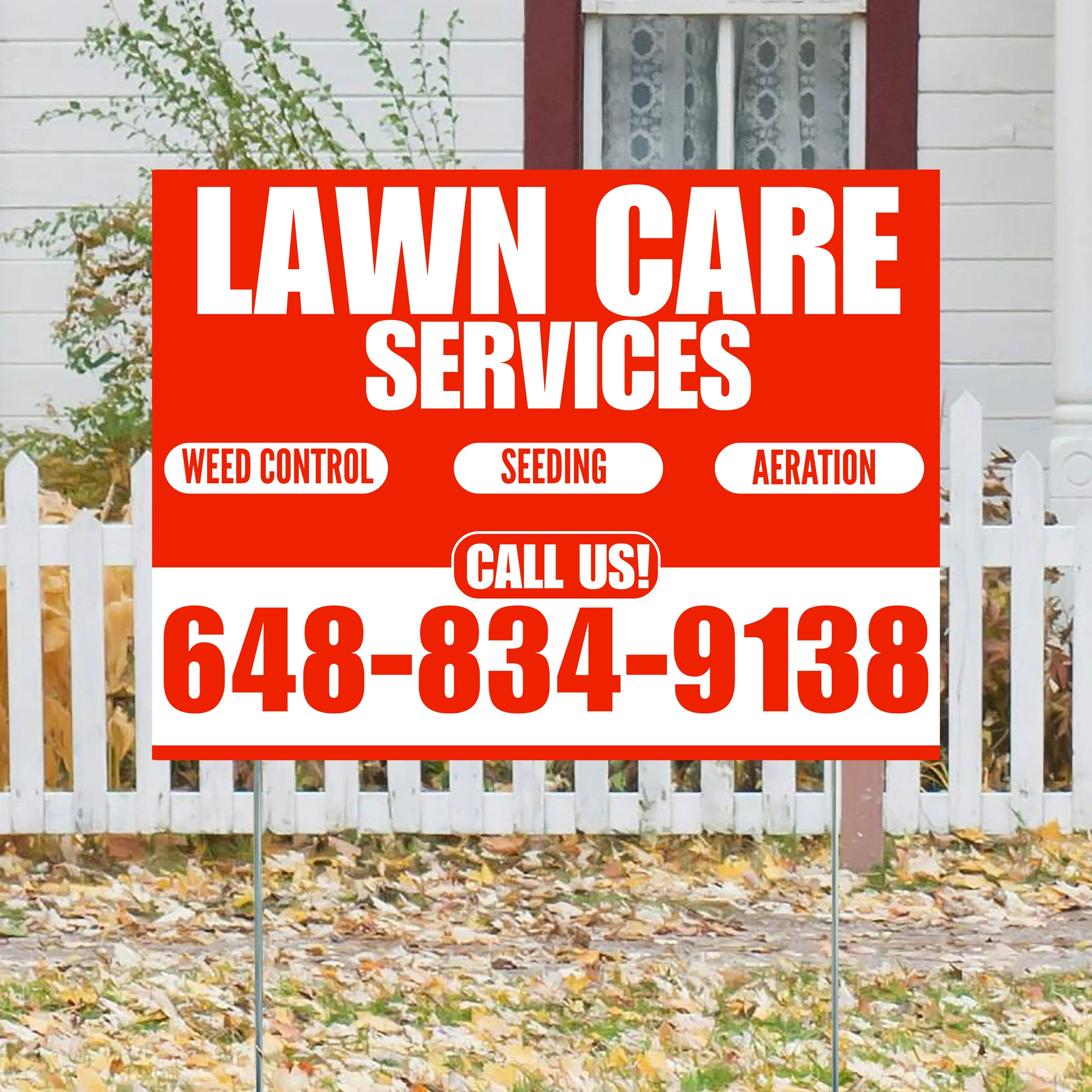 Landscaper - Lawn Care Services - Weed Control Seeding Aeration - Chili Red White Design YardSigns.com