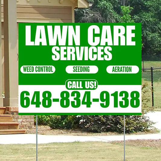 Landscaper - Lawn Care Services - Weed Control Seeding Aeration - Green White Design YardSigns.com