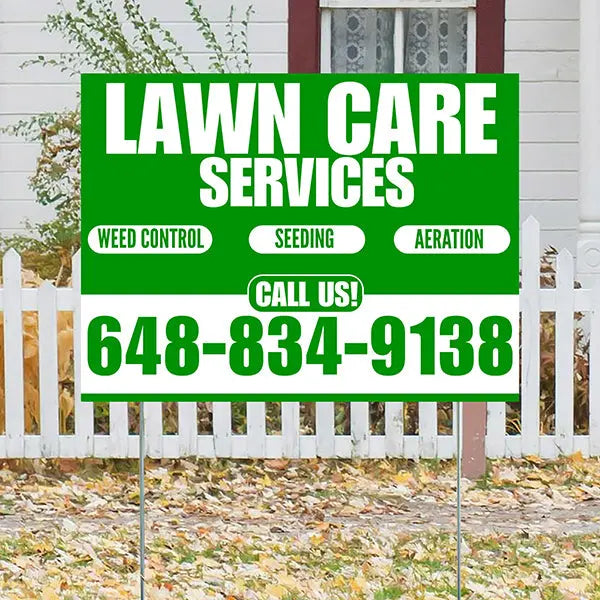 Landscaper - Lawn Care Services - Weed Control Seeding Aeration - Green White Design YardSigns.com