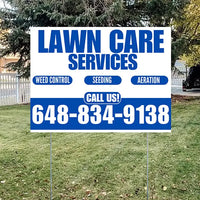 Landscaper - Lawn Care Services - Weed Control Seeding Aeration - White Blue Design YardSigns.com