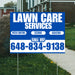 Landscaper - Lawn Care Services - Weed Control Seeding Aeration - Blue White Design YardSigns.com
