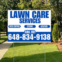 Landscaper - Lawn Care Services - Weed Control Seeding Aeration - White Blue Design YardSigns.com