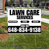 Landscaper - Lawn Care Services - Weed Control Seeding Aeration - White Black Design YardSigns.com