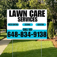 Landscaper - Lawn Care Services - Weed Control Seeding Aeration - White Aqua Blue Design YardSigns.com