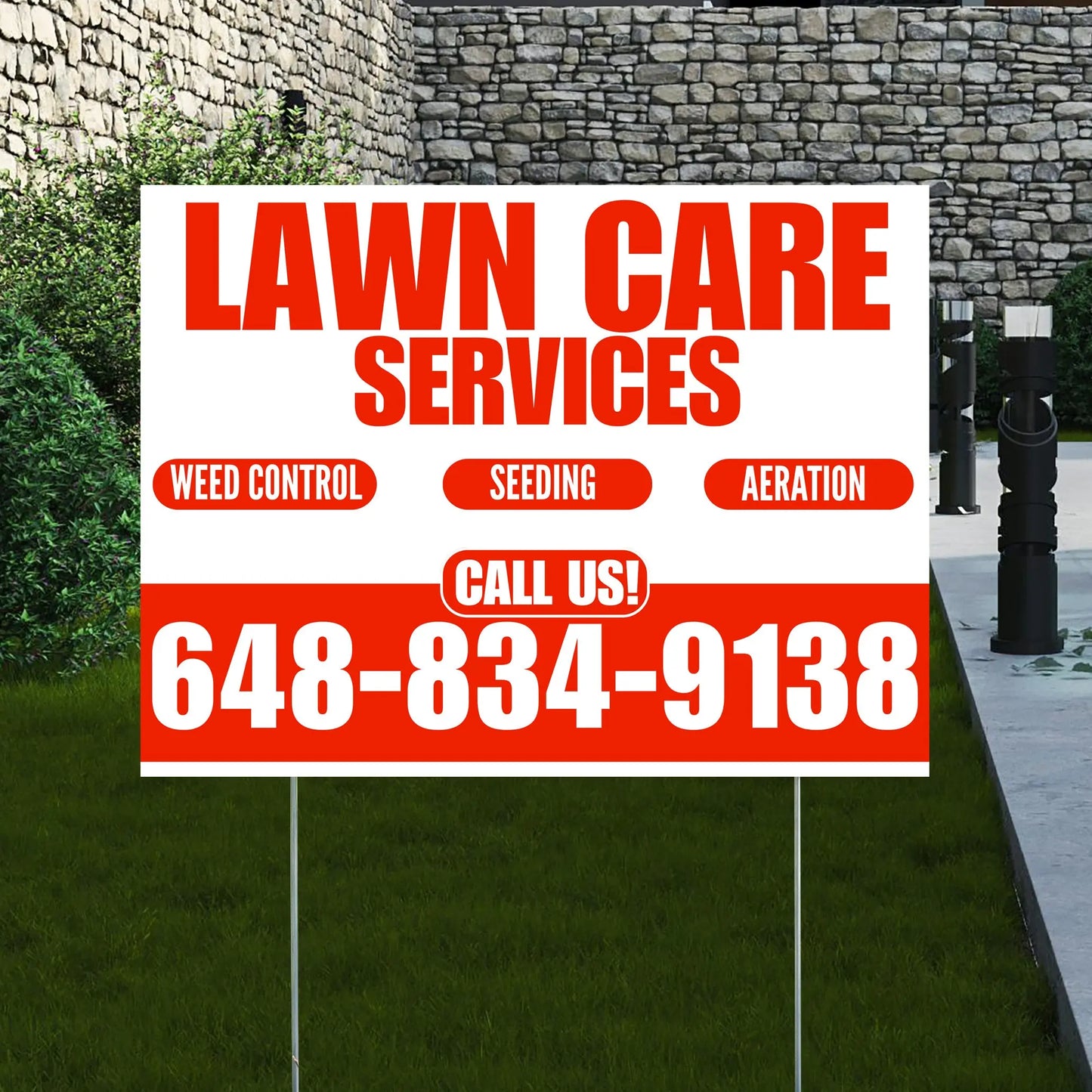 Landscaper - Lawn Care Services - Weed Control Seeding Aeration - White Chili Red Design YardSigns.com