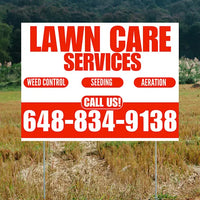 Landscaper - Lawn Care Services - Weed Control Seeding Aeration - White Chili Red Design YardSigns.com