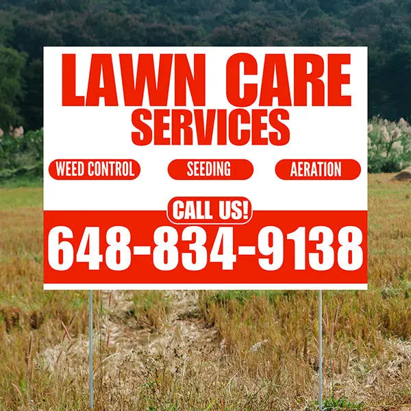 Landscaper - Lawn Care Services - Weed Control Seeding Aeration - White Chili Red Design YardSigns.com