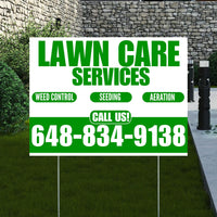 Landscaper - Lawn Care Services - Weed Control Seeding Aeration - White Green Design YardSigns.com