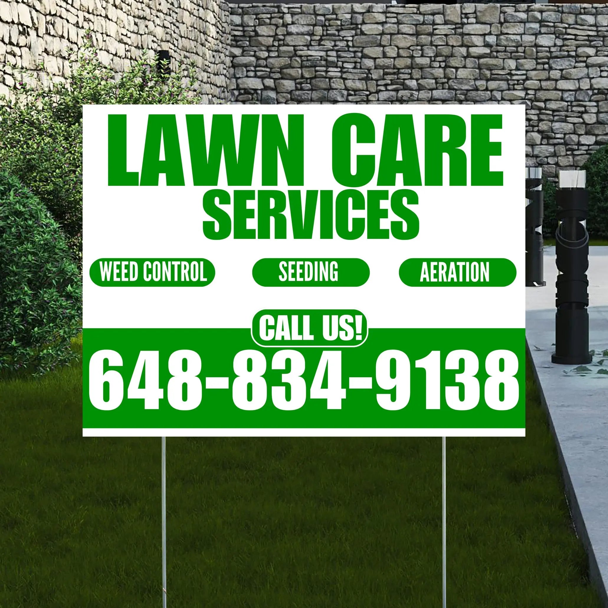Landscaper - Lawn Care Services - Weed Control Seeding Aeration - White Green Design YardSigns.com