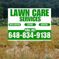 Landscaper - Lawn Care Services - Weed Control Seeding Aeration - White Green Design YardSigns.com