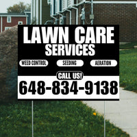 Landscaper - Lawn Care Services - Weed Control Seeding Aeration - Black White Design YardSigns.com