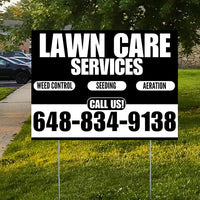 Landscaper - Lawn Care Services - Weed Control Seeding Aeration - Black White Design YardSigns.com