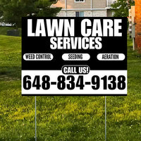 Landscaper - Lawn Care Services - Weed Control Seeding Aeration - Black White Design YardSigns.com