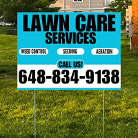 Landscaper - Lawn Care Services - Weed Control Seeding Aeration - Aqua Blue White Design YardSigns.com