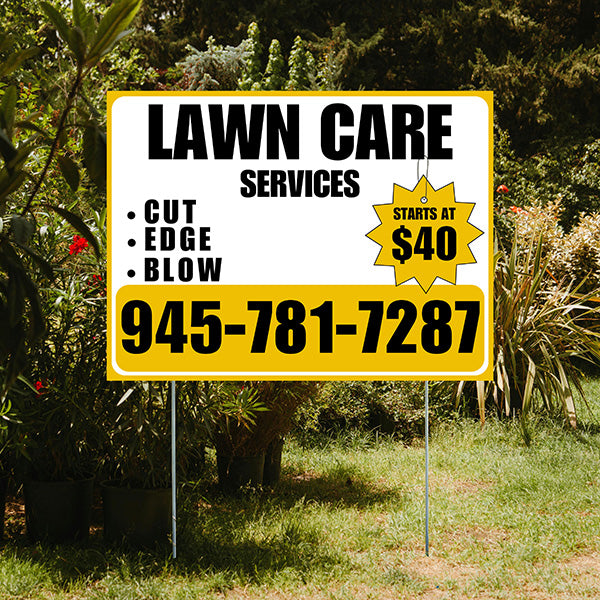Landscaper - Quality Lawn Care with Price Tag - Mustard Gold White Design - YardSigns.com