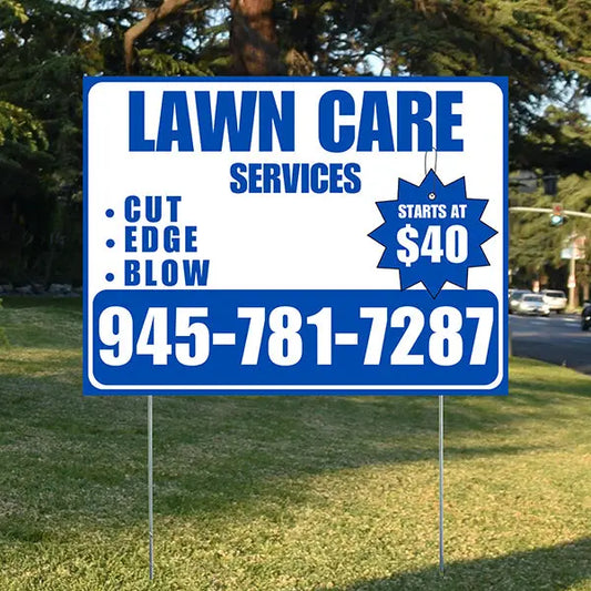 Landscaper - Quality Lawn Care with Price Tag - White Blue Design YardSigns.com