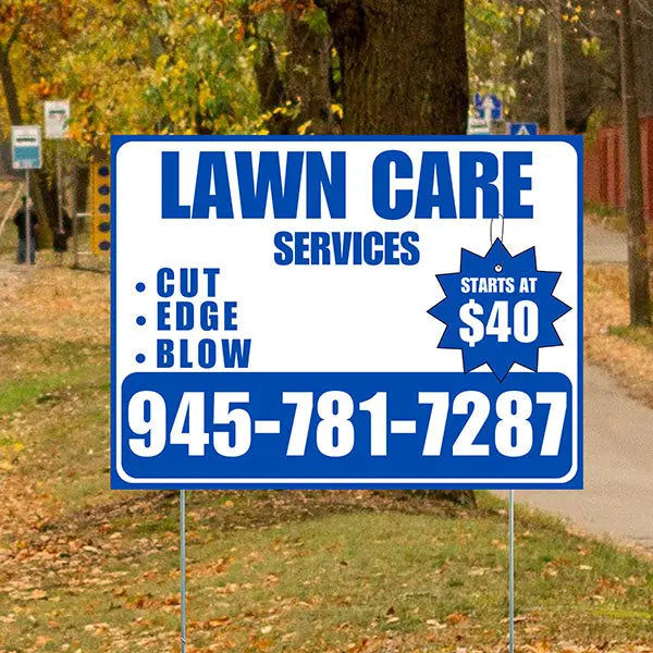 Landscaper - Quality Lawn Care with Price Tag - White Blue Design YardSigns.com