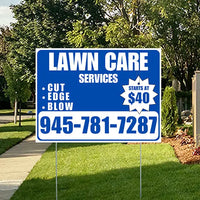 Landscaper - Quality Lawn Care with Price Tag - Blue White Design YardSigns.com