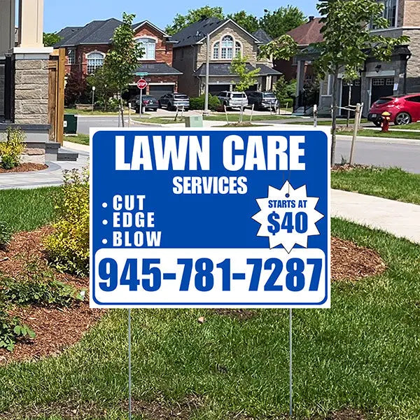 Landscaper - Quality Lawn Care with Price Tag - Blue White Design YardSigns.com
