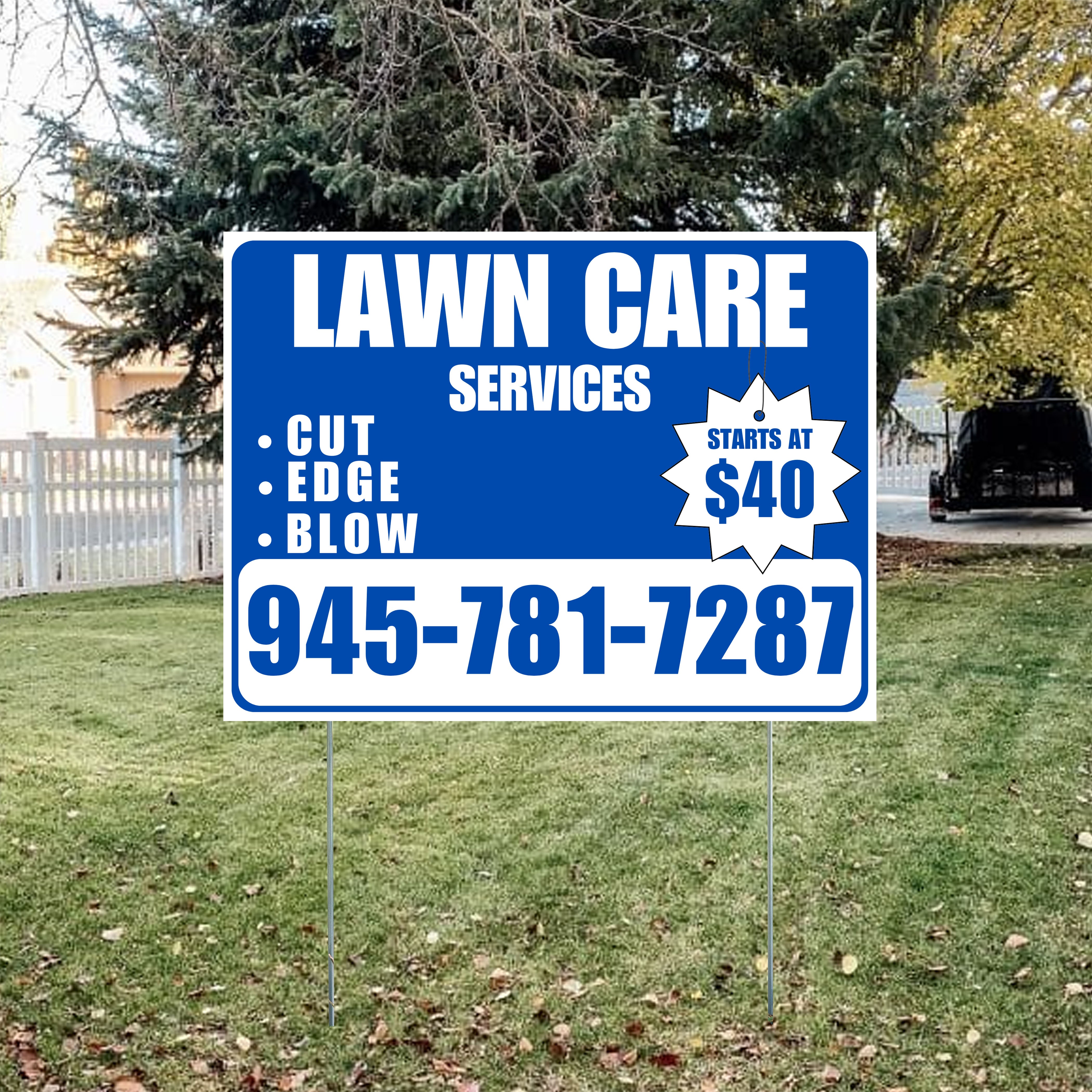 Landscaper - Quality Lawn Care with Price Tag - White Blue Design - YardSigns.com