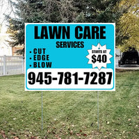 Landscaper - Quality Lawn Care with Price Tag - Aqua Blue White Design YardSigns.com