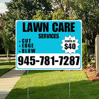 Landscaper - Quality Lawn Care with Price Tag - Aqua Blue White Design YardSigns.com