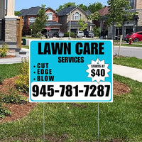 Landscaper - Quality Lawn Care with Price Tag - Aqua Blue White Design YardSigns.com