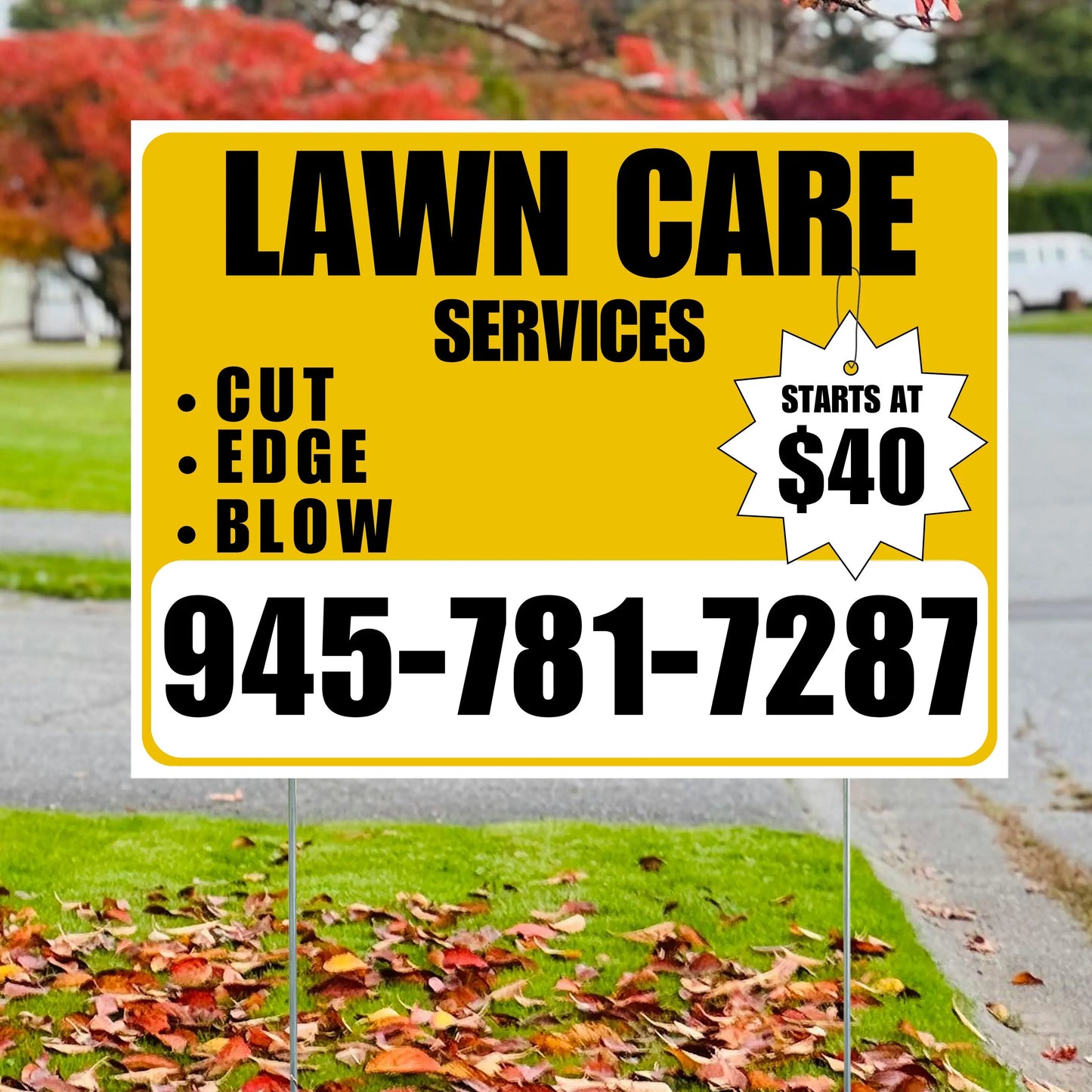 Landscaper - Quality Lawn Care with Price Tag - Mustard Gold White Design YardSigns.com