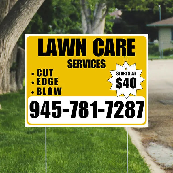 Landscaper - Quality Lawn Care with Price Tag - Mustard Gold White Design YardSigns.com