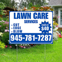 Landscaper - Quality Lawn Care with Price Tag - White Blue Design YardSigns.com